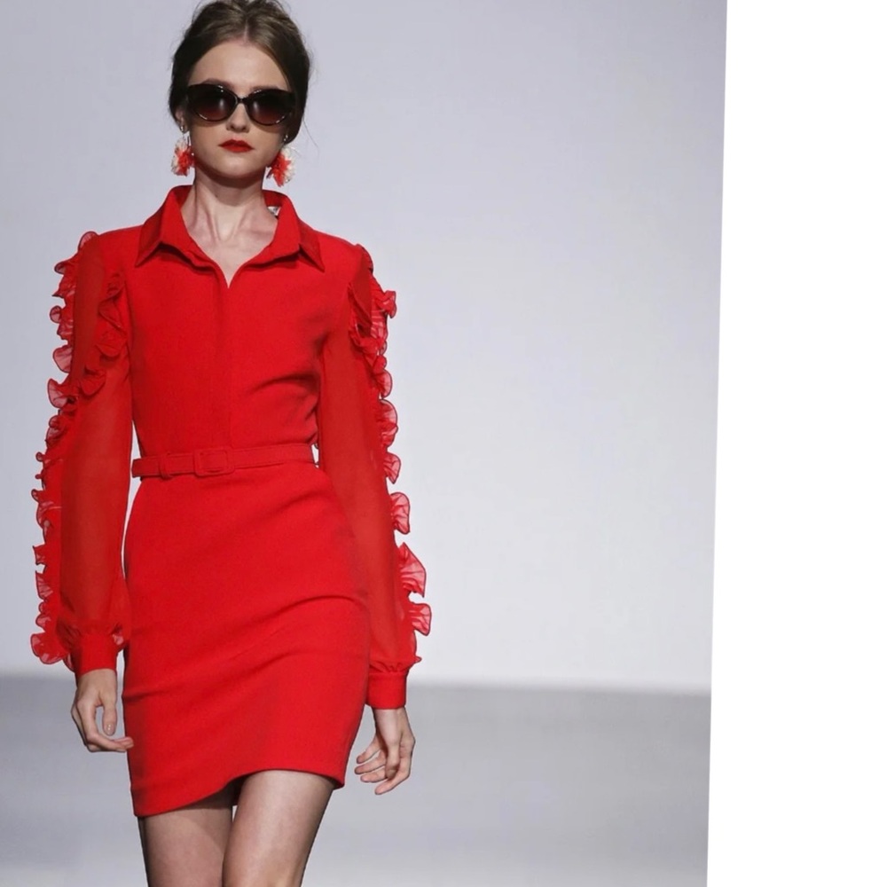 Bagdley Mischka, 10, red cocktail dress, 2018 runway collection